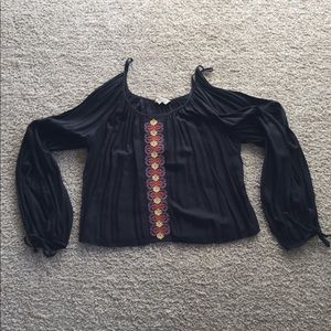 Black embroidered cold shoulder top from PAC SUN
